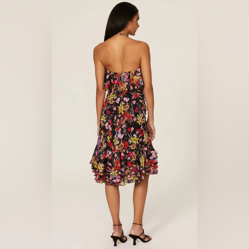 NWT Jason Wu women’s chiffon multicolored floral halter neck ruffled midi dress - Picture 4 of 17